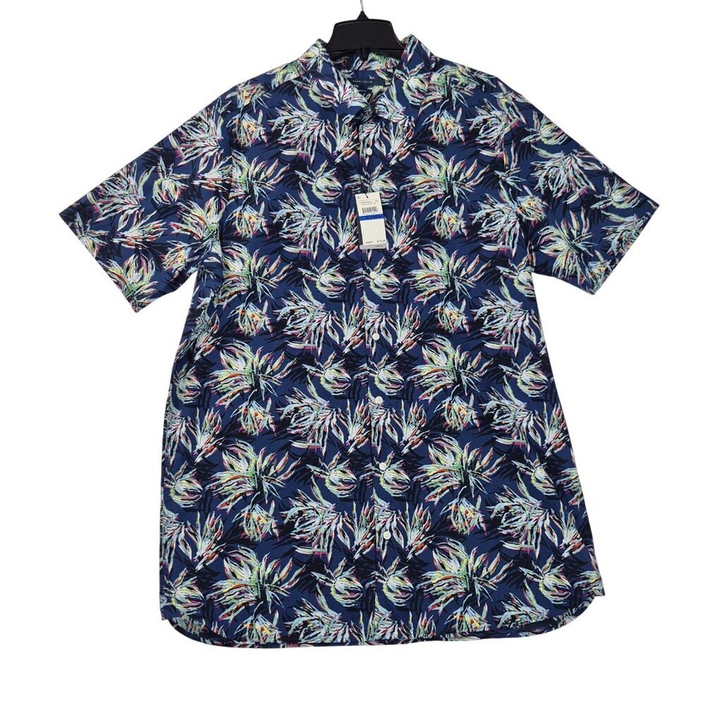 Perry Ellis Men's Size XLT T Shirt Short Sleeve button Up Multi Stretch (06)